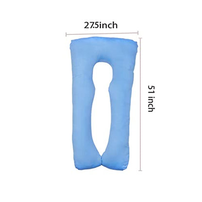 U Shaped Maternity Pillow, Maternity Full Body Pillow, Back, Leg and Abdominal Support, Maternity Sleeping Pillow, Side Sleeping Pillow with Separate Pillowcase for Easy Cleaning (Blue)