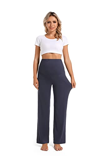 Foucome Women's Maternity Pants Wide Leg Pregnancy Work Pants - color: 2 Pack Black+navy, size: Small