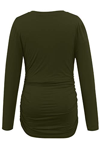 Smallshow Women's Maternity Shirts Long Sleeve Pregnancy Clothes Tops 3-Pack - color: Black/Light Grey/Army Green, size: Small