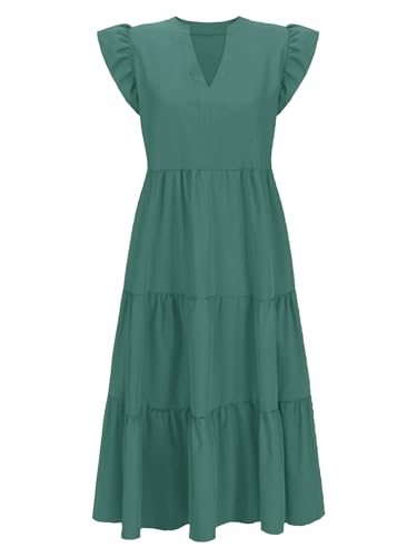 CzzzyL Womens Nursing Midi Dress Breastfeeding Sleeveless Tiered Pockets - color: Graygreen, size: Medium