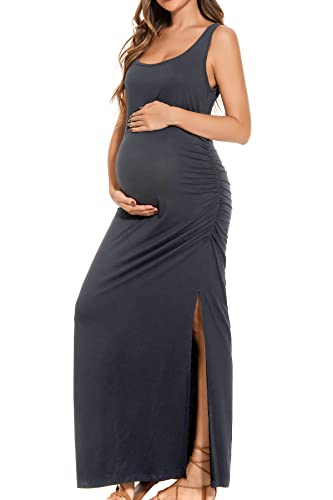 Smallshow Women's Split Long Maternity Dress - color: Dark Grey, size: Small