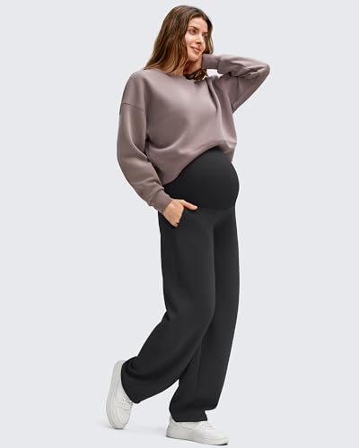 G4Free Maternity Pants Pregnancy Pants Modal Adjustable Waist Sweatpants - color: Black, size: Large