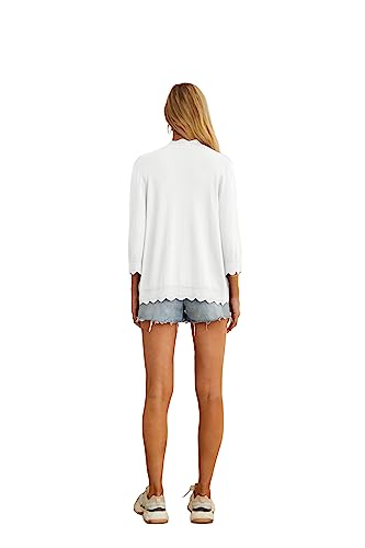 GRECERELLE Women's 3/4 Sleeve Summer Lightweight Knit Cardigan Sweater - color: 01-solid-white, size: Small