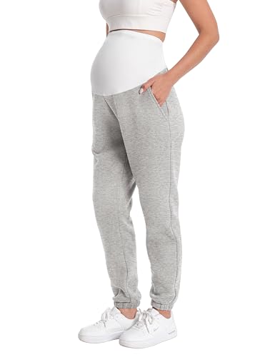 Maternity Joggers Stretchy Pregnancy Sweatpants - color: Heather Gray, size: XX-Large