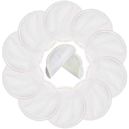 PINOWU Reusable Nursing Pads (10 Pack) for Breastfeeding Moms - 4.7 inch Washable Breastfeeding Nipple Pad for Maternity with Laundry Bag - color: White