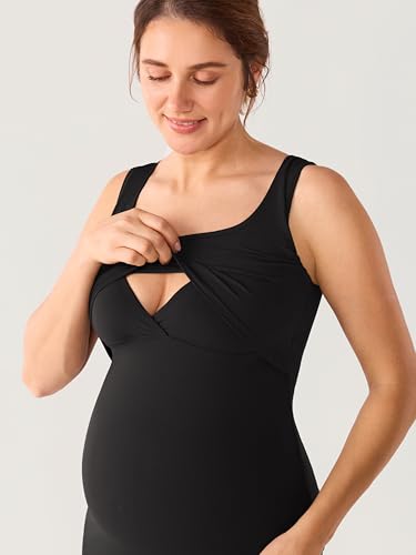 MOMANDA Sleeveless Maternity Nursing Dresses - color: Black, size: Large