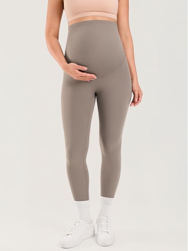 MOMANDA No Front Seam Maternity Leggings 28“ - color: Khaki Taupe, size: Small