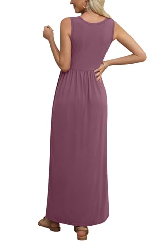 Women's Summer Sleeveless Loose Maxi Dress Casual Long Dresses with Pockets - color: Mauve, size: Medium
