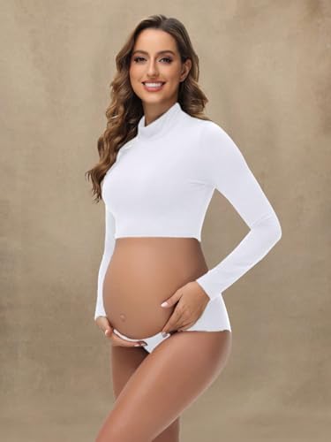 Women's Maternity High Collar Long Sleeves Pullover Tops - color: White, size: Small