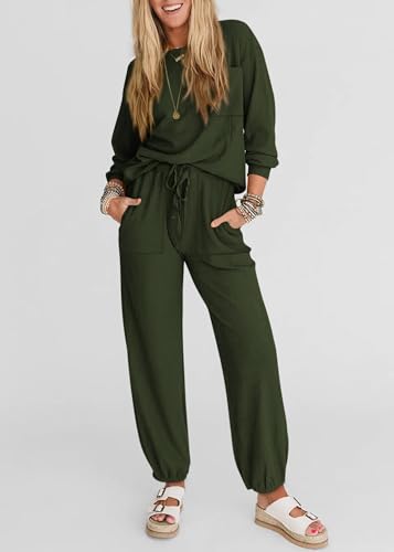 KIRUNDO Lounge Sets for Women 2026 Fall Comfy Postpartum Going Home Outfits - color: Army Green, size: Small