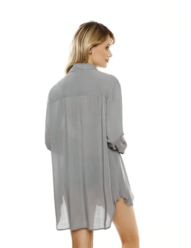 TOUSYEA Soft Women's Sleepshirt Oversized Button Down Swimsuit Cover Ups - color: Grey, size: Small
