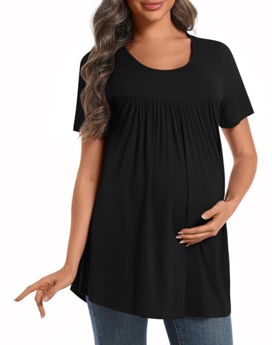 Maternity Tops for Women Summer Pleated Shirt - color: Black, size: Small