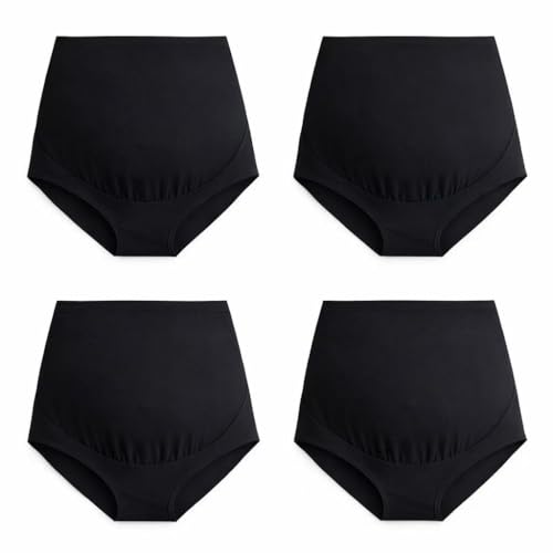 Mama Cotton Women's Over The Bump Maternity Briefs, High Waist, Cotton, Adjustable Waistband, Multi-Pack - color: All Black 4 Pack, size: Medium