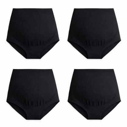 Mama Cotton Women's Over The Bump Maternity Briefs, High Waist, Cotton, Adjustable Waistband, Multi-Pack - color: All Black 4 Pack, size: Medium
