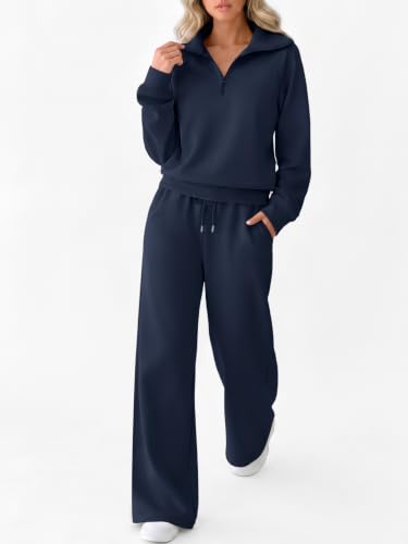 EFAN Womens Sweatsuits Modal Blend 2 Piece Matching Sets Comfy Lounge Wear - color: Navyblue, size: Large