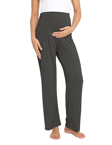 Viscose from Bamboo Maternity Wide Leg Lounge Pajama Pants - color: Dark Grey, size: Small