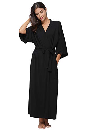 Women's Soft Robes Long Bath Robes Full Length Kimonos Sleepwear Dressing Gown,Solid Color - color: Black, size: Large
