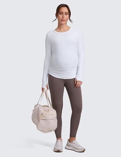 CRZ YOGA Maternity Side Ruched Tops - color: White, size: X-Large