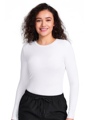 COZYFIT Underscrub Long Sleeve Women, Scrubs Undershirts, High Crew Neck - color: White, size: Medium