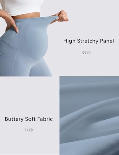 Mama Land Buttery Soft Maternity Flare Leggings - color: Denim Blue, size: Small Tall