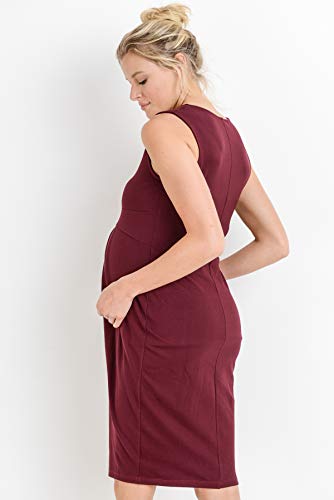 Womens Front Pleat Knee Length Midi Maternity Dress - color: Burgundy, size: Large