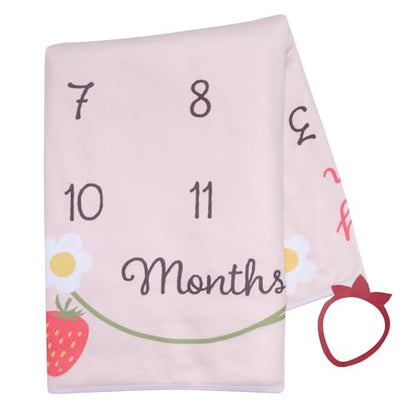 Lambs & Ivy Strawberry Patch Milestone Photo Opportunity Baby Blanket - color: Strawberry