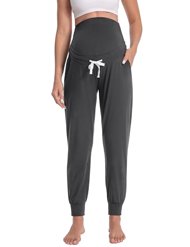 Women's Maternity Joggers Over Belly Sweatpants - color: Darkgrey, size: XX-Large