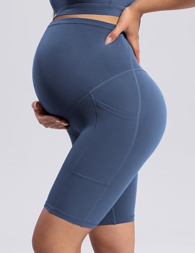 POSHDIVAH Creamluxe Maternity Biker Shorts with Pockets 6"/8" - color: Aegean Blue, size: Small
