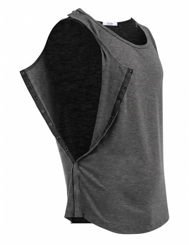 Deyeek Post Shoulder Surgery Shirts for Women Mens Tearaway Snap Tank Tops - color: Dark Grey, size: Medium