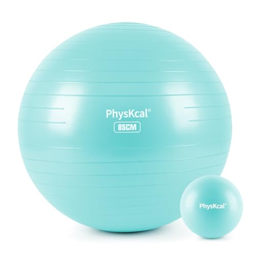 PhysKcal Yoga Ball for Exercise, Pilates Set, 4 Sizes Fitness Ball for Workout, Birthing, Pregnancy, Physical Therapy- Pump Included - color: Sky Blue, size: XL (30-33''/78-85cm)