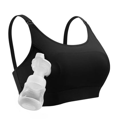 Momcozy Hands Free Pumping & Nursing Bra, Adjustable Cotton Breast Pump Bra - color: Black, size: Medium