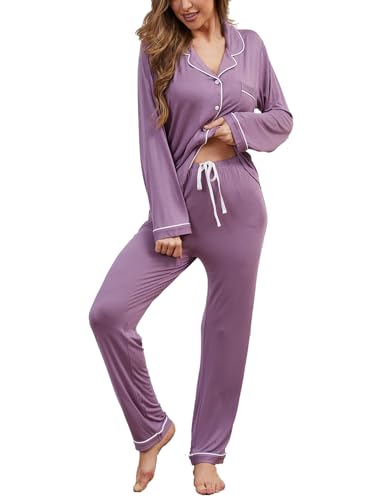 Button Up Pajamas for Women Long Sleeve Sleepwear Soft Loungewear Ladies Pjs Set XS-XXL - color: Lavender, size: XX-Large