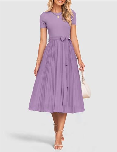 ZESICA Women's 2026 Summer Short Sleeve Knit Midi Dresses - color: Purple, size: Medium