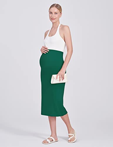 POSHDIVAH Maternity Skirt Over The Belly - color: Hunter Green, size: Small