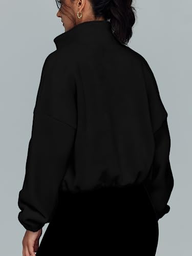 AUTOMET Womens Fleece Jackets Zip Up Oversized Cropped Sweatshirts - color: Black, size: Medium
