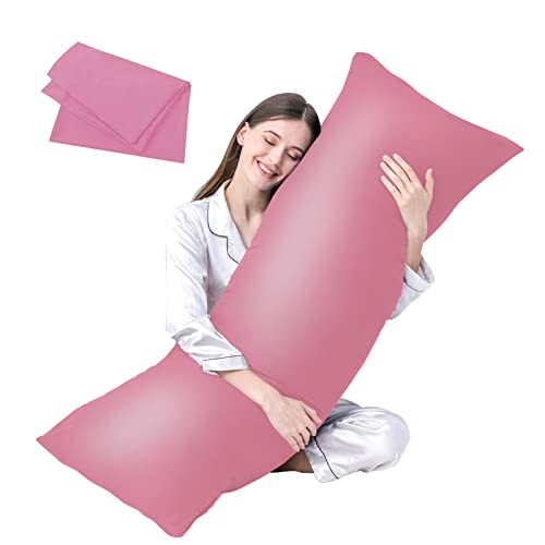 DOWNCOOL Luxury Full Body Pillow Insert with Fiber Cover - Ultra Soft Body Pillow for Sleeping - Breathable Long Bed Pillow Insert, 20"x54"(Pink, with Cover) - color: Pink, size: With Cover