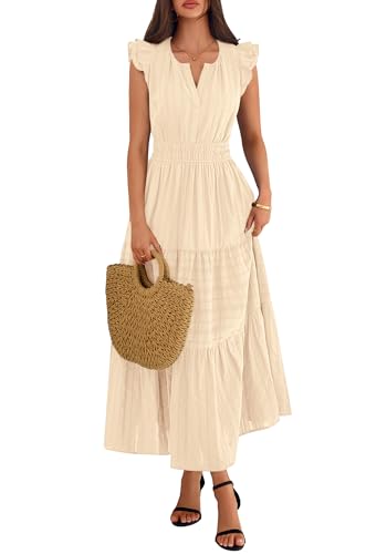 BTFBM Womens Summer Casual Ruffle Sleeve Maxi Dress - color: Apricot, size: Medium