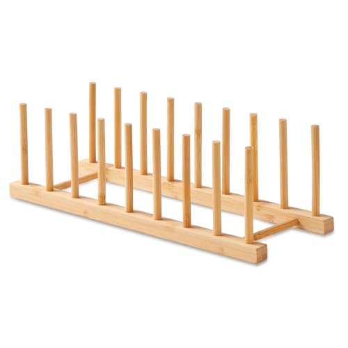 NOVAYEAH Bamboo Wooden Dish Rack-Plate Pot Lid Organizer Rack for Cabinet - size: 1 Pack