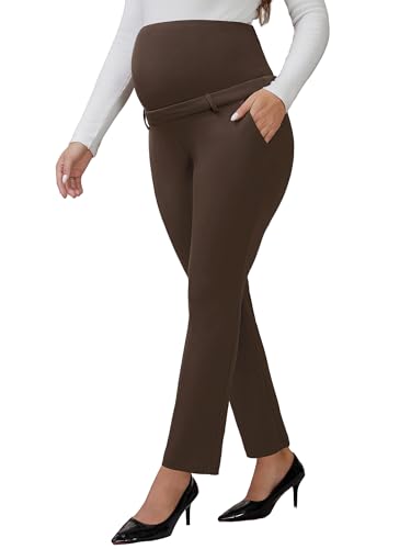Maternity Work Pants Skinny Office Trousers - color: Brown, size: X-Large