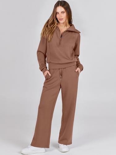 ANRABESS Women 2 Piece Set Sweatsuits Lounge Fall Outfits - color: Burnt Brown, size: Small