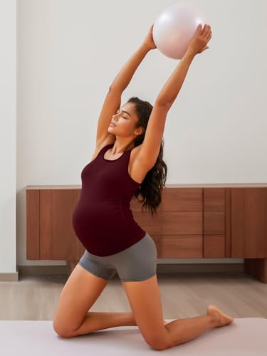 ATTRACO Maternity Tank Tops Seamless Side Ruche Sleeveless Pregnancy Basic Shirt with Built in Bra - color: Wine, size: Medium