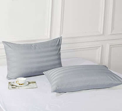 100% Egyptian Cotton King Size Pillow Protectors with Zipper Set of 4 - color: Striped Gray, size: King 4pack