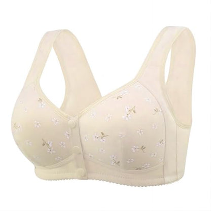Daisy Bras for Older Women No Underwire Front Closure Comfort Senior Wireless Snap Closing Bra - color: Skin