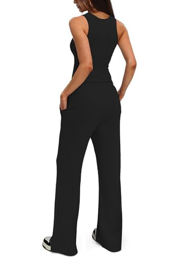Darong Women's 2 Piece Summer Outfits Sleeveless Matching Lounge Sets - color: Black, size: Medium