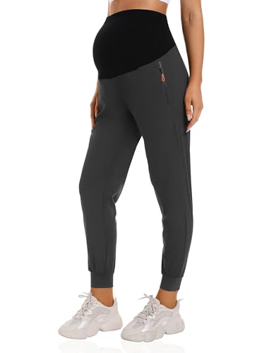 Foucome Women's Maternity Joggers Quick Dry Pregnancy Scrub Pants - color: Grey, size: Large