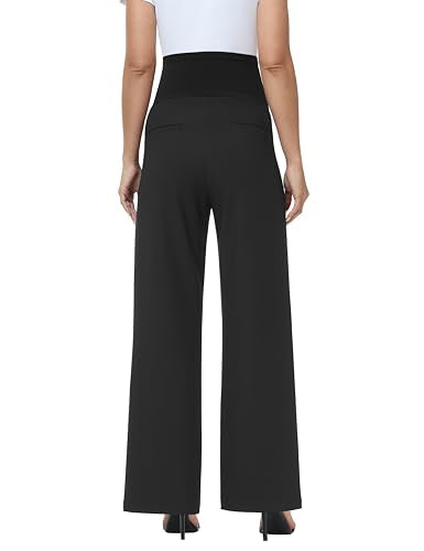 Maternity Pants Work Stretchy Wide Leg Dress Pant - color: Black, size: XX-Large