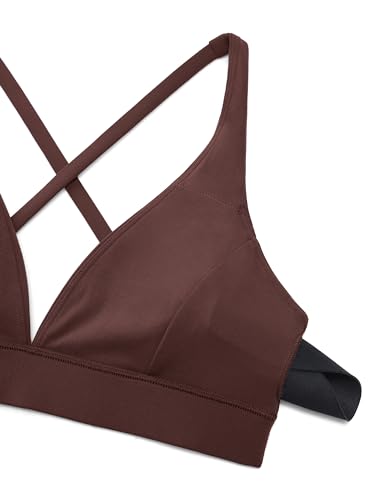 CRZ YOGA Butterluxe Deep V Neck Sports Bras - color: Taupe, size: Medium