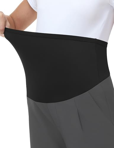 Maternity Pants Work Stretchy Wide Leg Dress Pant - color: Dark Grey, size: Large