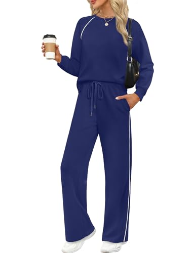 Sampeel Women 2 Piece Lounge Sets Sweatsuit Fall Outfits Matching Sets - color: Dark Blue, size: Large