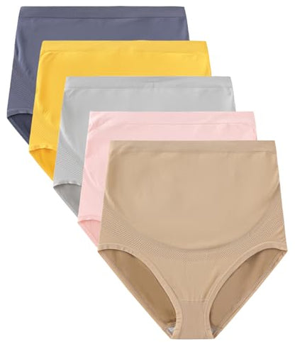 Maternity Underwear Over Bump, Seamless Maternity Support Panties, Plus Size, Multi Pack - color: 5 Pack. Essentials, size: Large